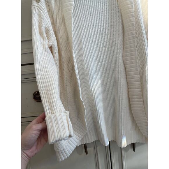 Charter Club Beige Knit Open Front Cardigan Gold Button Shoulder Cotton Blend‎ M - Picture 4 of 6
